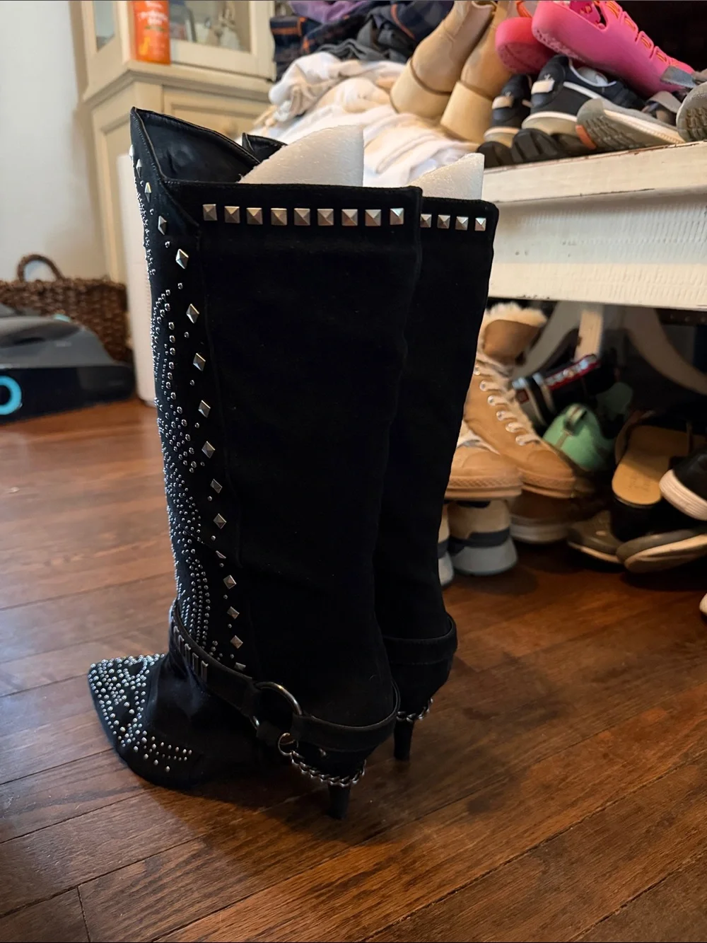 ASHRO Women’s 12M Black Studded Western Cowboy Tall Boots Pointed Toe